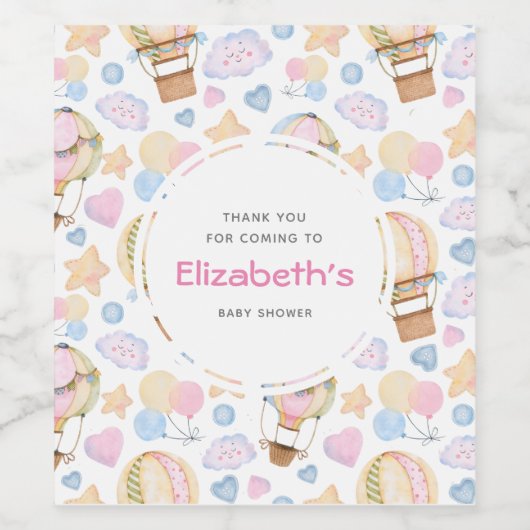 熱気球のお洒落水色パターン ワインラベル (シングルラベル)