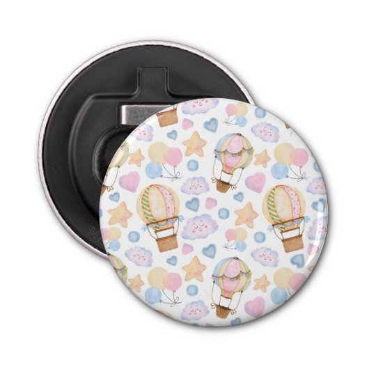 熱気球のお洒落水色パターン 栓抜き (正面)