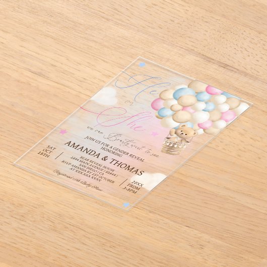 熱気球のジェンダーの暴露に耐える アクリル招待状 (レイダウン)