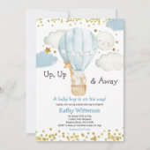 熱気球のジャングル動物の男の子の赤ちゃんシャワー 招待状 (正面)