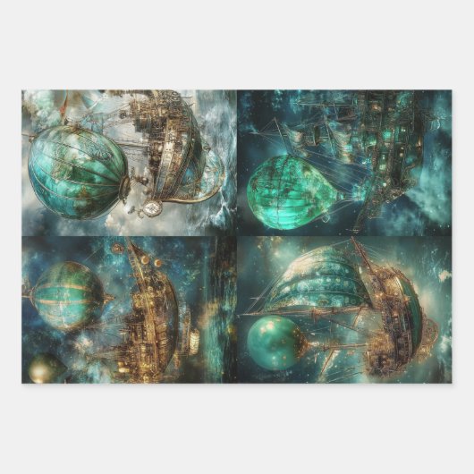 熱気球のデザイン & スチームパンク ラッピングペーパーシート (正面)