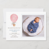 熱気球のバニーベビー写真誕生 案内状 (正面)