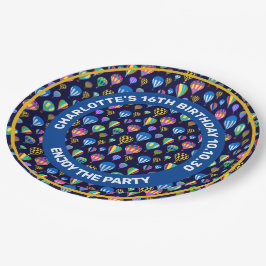 熱気球のパターン。ネイビーブルー背景 ペーパープレート