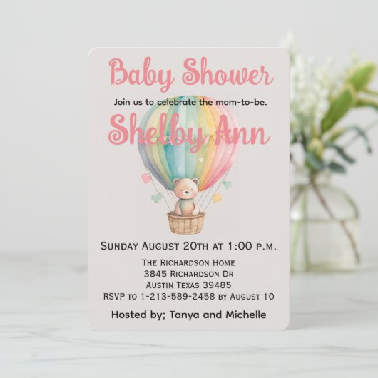 熱気球のベビーシャワーにテディベア シーズンカード (スタンド正面)