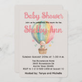 熱気球のベビーシャワーにテディベア シーズンカード (正面/裏面)