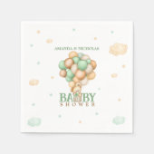 熱気球のベビーシャワーにライトグリーンベア スタンダードカクテルナプキン (正面)