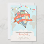 熱気球のベビーシャワーの招待、ブルーボーイ 招待状 (正面)