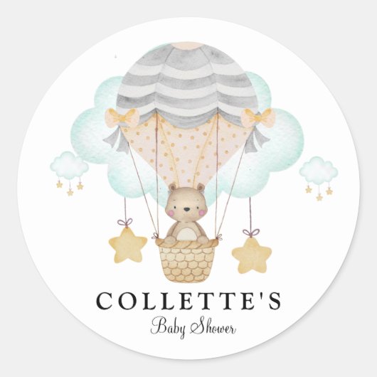 熱気球のベビーシャワーを負担 ラウンドシール (正面)