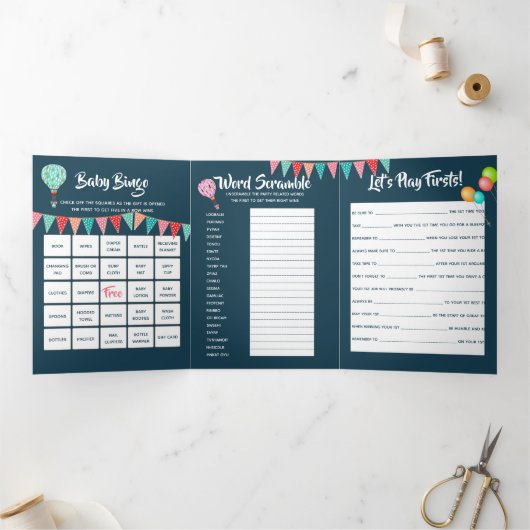 熱気球のベビーバンティング旗中立性 三つ折り招待状 (内部)