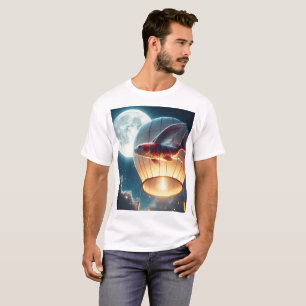 熱気球の中で月の入った魚 Tシャツ