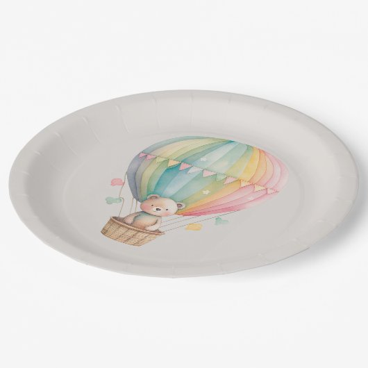 熱気球の中のテディベア紙プレート ペーパープレート (アングル)