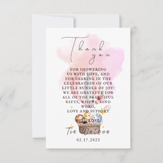 熱気球の中の赤ん坊の動物ありがとう ノートカード (正面)