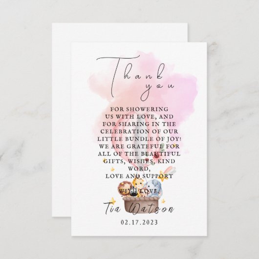 熱気球の中の赤ん坊の動物ありがとう ノートカード (正面/裏面)