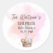 熱気球の丸いステッカーに赤ちゃん動物 ラウンドシール (正面)