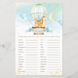 熱気球の動物が赤ちゃんの動物ゲームを命名