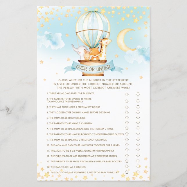 熱気球の動物のゲームの上または下 (正面)