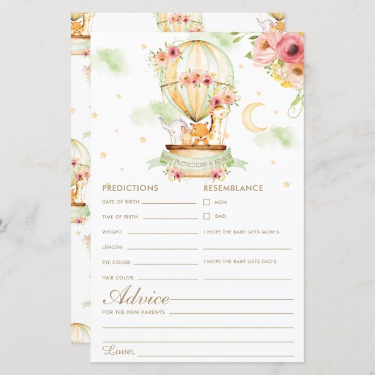 熱気球の動物のベビー予測とアドバイス (正面/裏面)