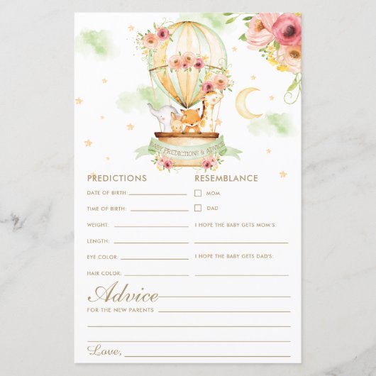 熱気球の動物のベビー予測とアドバイス (正面)