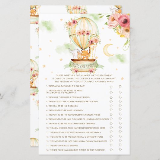 熱気球の動物の上または下ベビーゲーム (正面/裏面)