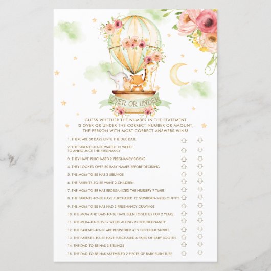 熱気球の動物の上または下ベビーゲーム (正面)