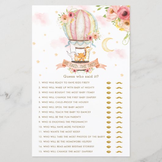 熱気球の動物は彼は彼女はベビーゲームと言った (正面)