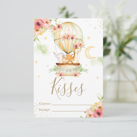 熱気球の動物は数を推測キスカード 招待状 (スタンド正面)