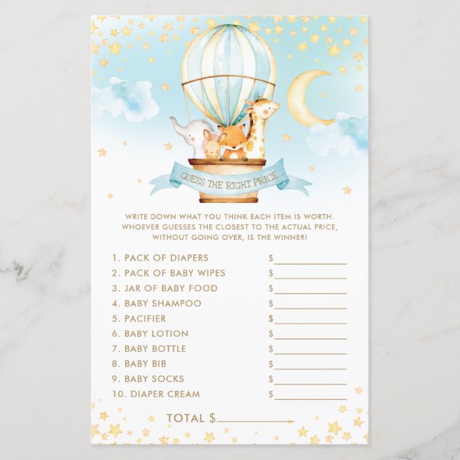 熱気球の動物は正しい価格のゲームを推測 (正面)