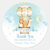 熱気球の動物ベビーシャワー男の赤ちゃんのお気に入り ラウンドシール (正面)