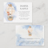 熱気球の動物水色おむつラッフル エンクロージャーカード (正面/裏面)