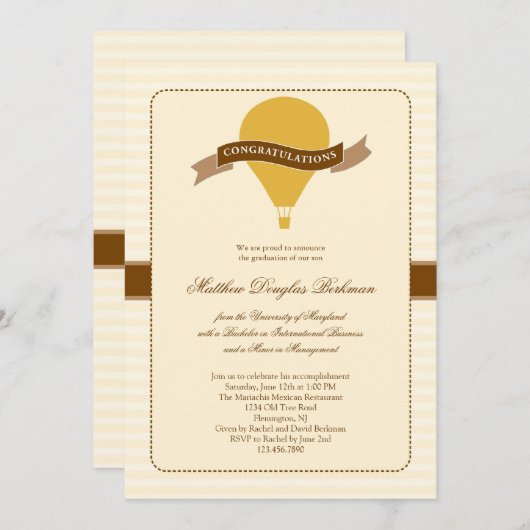 熱気球の卒業エレガント招待状 招待状 (正面/裏面)