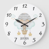 熱気球の可愛い水彩熊子供部屋 ラージ壁時計 (正面)