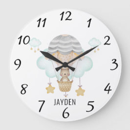 熱気球の可愛い水彩熊子供部屋 ラージ壁時計