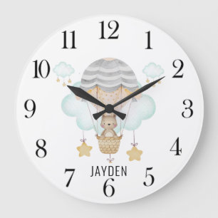 熱気球の可愛い水彩熊子供部屋 ラージ壁時計