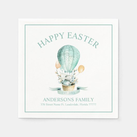 熱気球の復活祭バニーのナプキンス スタンダードカクテルナプキン (正面)