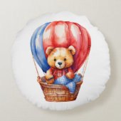 熱気球の枕に乗るかわいいクマ ラウンドクッション (裏面)