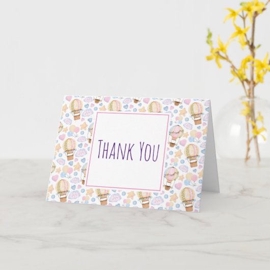 熱気球の水の色のパターンありがとう カード (黄色い花)