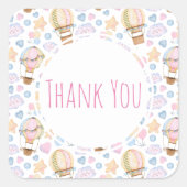 熱気球の水の色のパターンありがとう スクエアシール (正面)