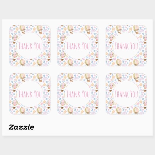 熱気球の水の色のパターンありがとう スクエアシール (シート)