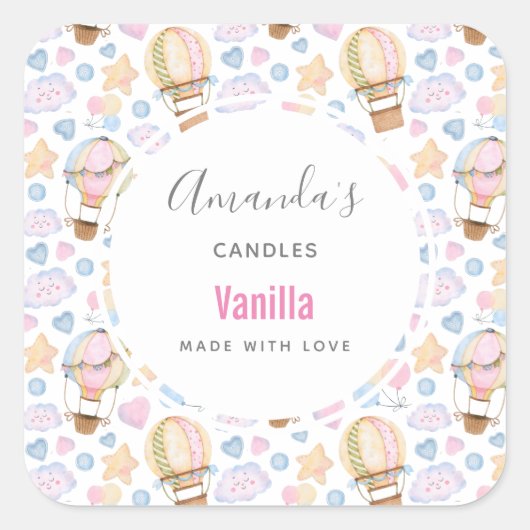 熱気球の水の色のパターンキャンドルの香り スクエアシール (正面)