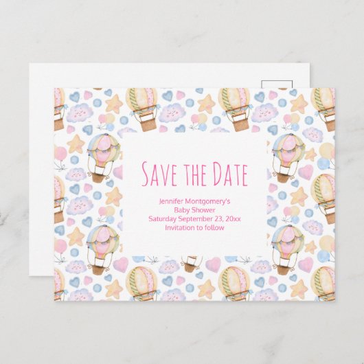 熱気球の水の色のパターン日付を保存 インビテーションポストカード (正面/裏面)