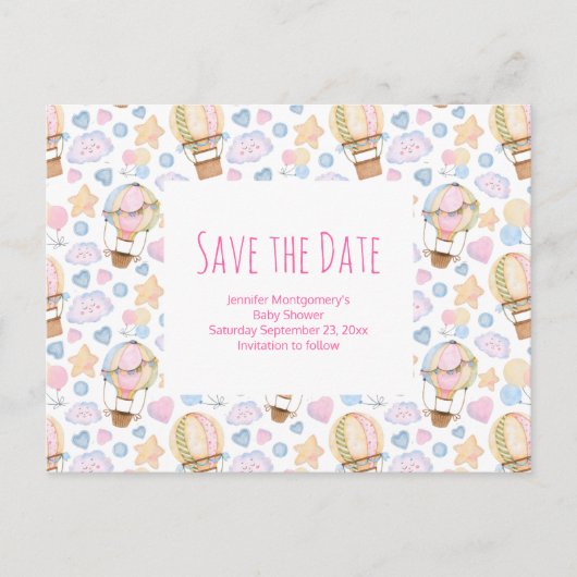 熱気球の水の色のパターン日付を保存 インビテーションポストカード (正面)