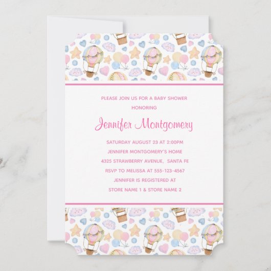 熱気球の水の色のパターン赤ちゃんシャワー 招待状 (正面)