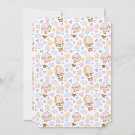 熱気球の水の色のパターン赤ちゃんシャワー 招待状 (裏面)