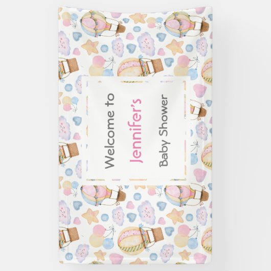 熱気球の水の色のパターン赤ちゃんシャワー 横断幕 (縦)