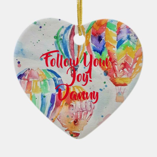 熱気球の水の色の子供名の装飾 セラミックオーナメント (正面)