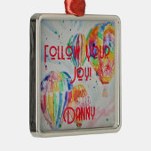 熱気球の水の色の子供名の装飾 メタルオーナメント (右)