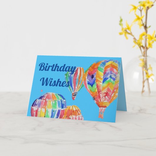 熱気球の水の色の少年のアート誕生日カード カード (黄色い花)