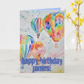 熱気球の水の色の絵を描誕生日カード カード (黄色い花)