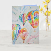 熱気球の水の色の絵を描誕生日カード カード (黄色い花)