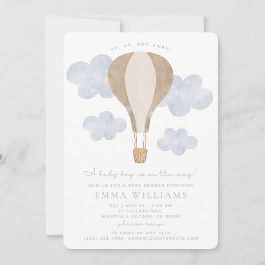熱気球の水の色ベビーシャワー招待状 招待状 (正面)